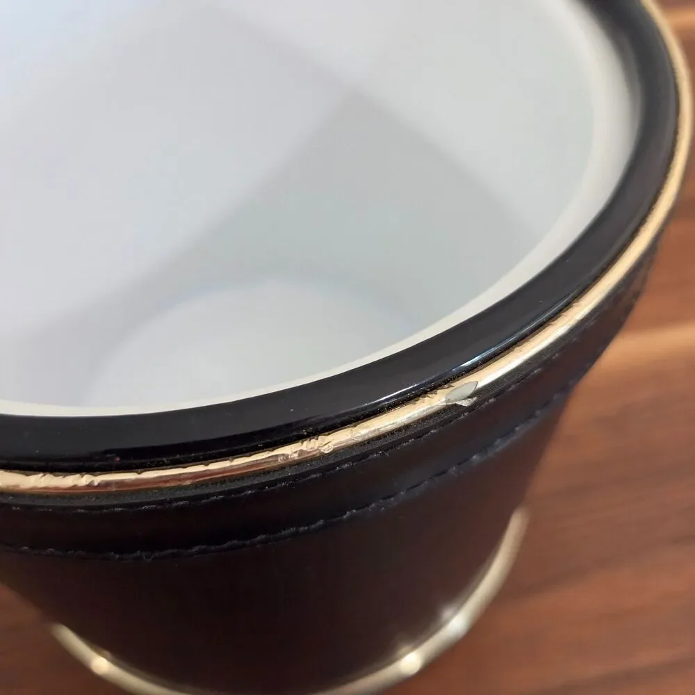 Vintage Mid Century MCM Black Faux Leather Ice Bucket Retro Barware Cocktails